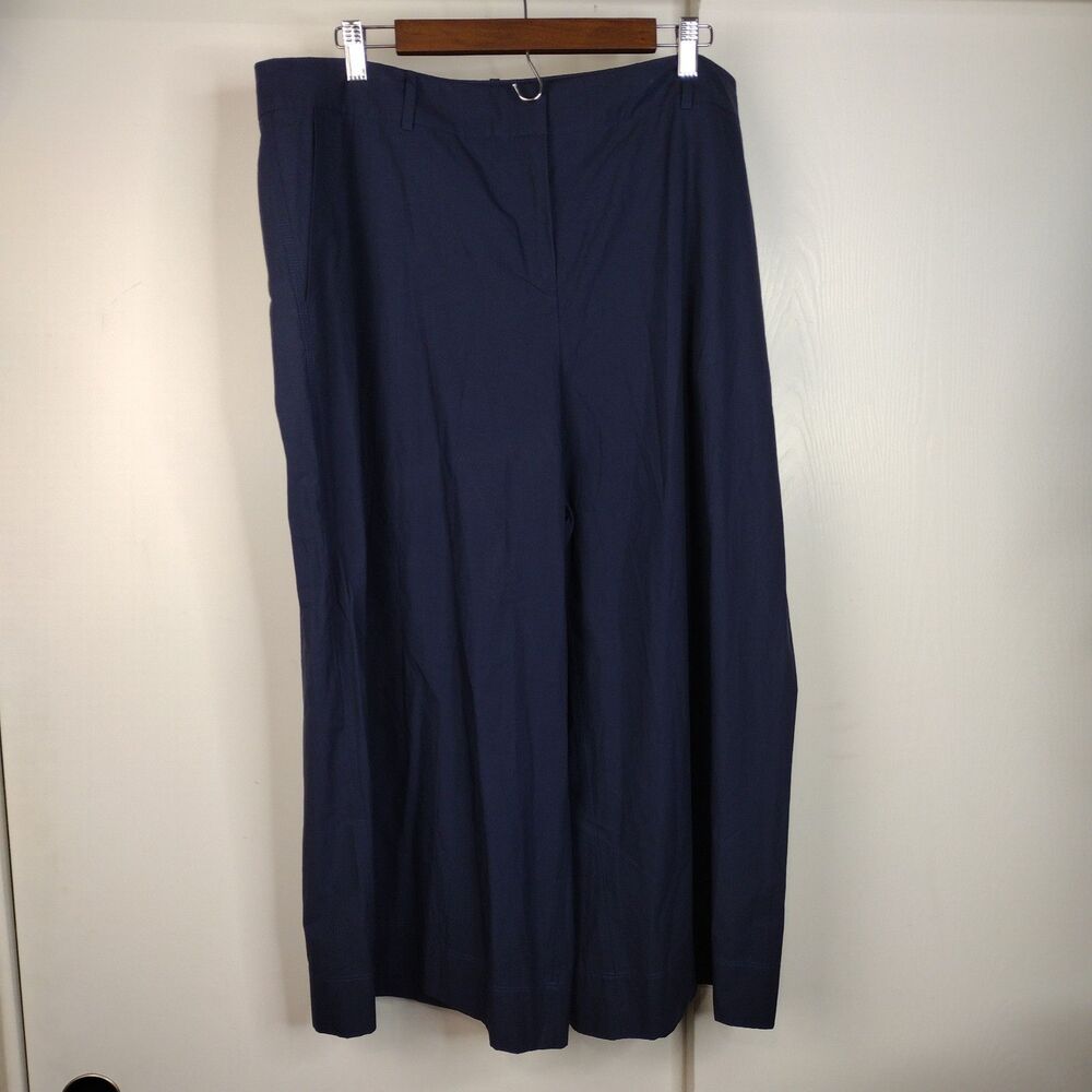 Lafayette 148 Wide Leg Crop 97% Cotton Pants Plus Size 18 Navy Blue Minimalist